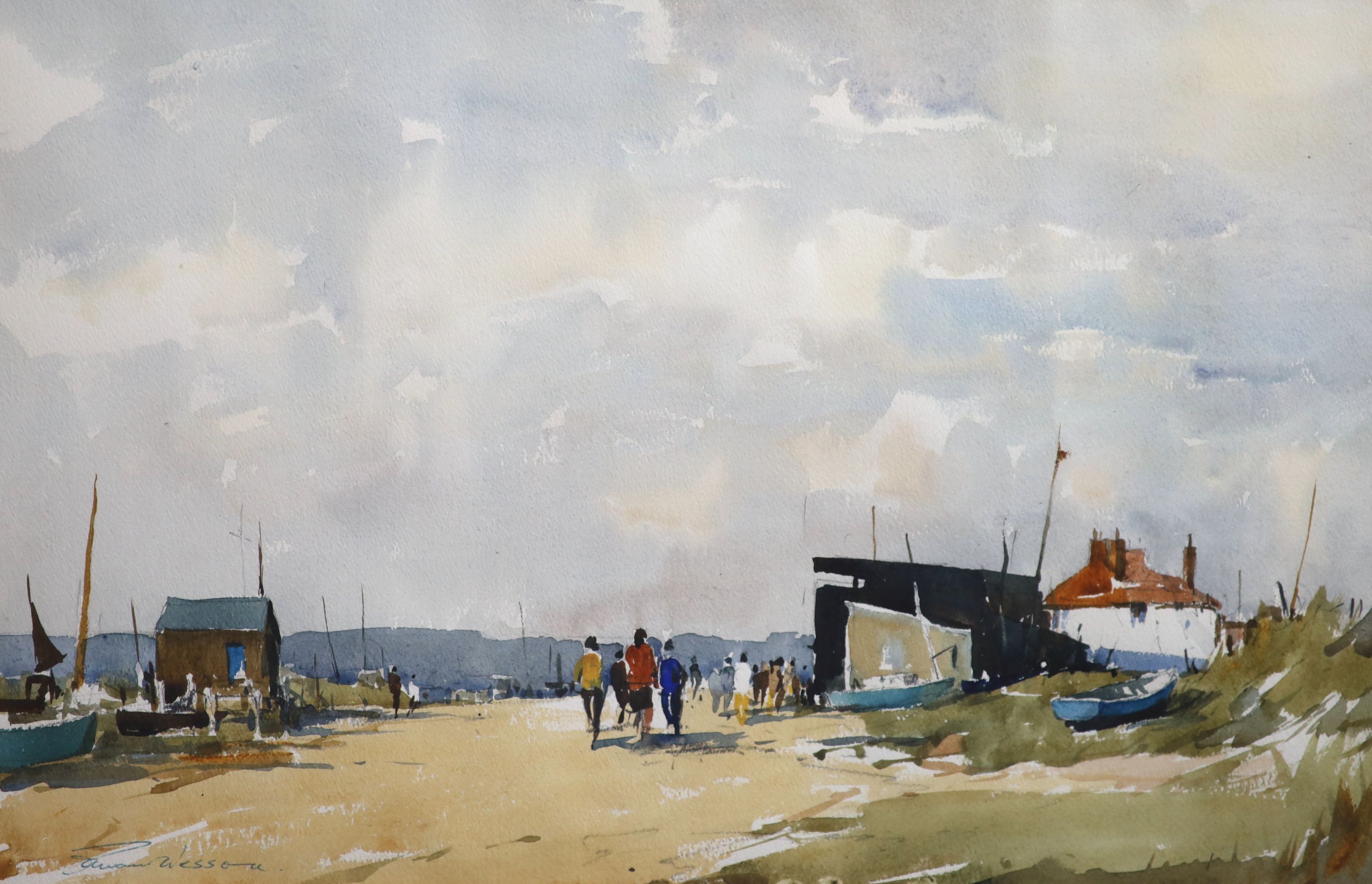 Edward Wesson (1910-1983), Beach scene, watercolour on paper, 32 x 49.5cm